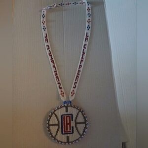 Handmade Los Angeles Clippers White Red and Blue Beaded Pendant